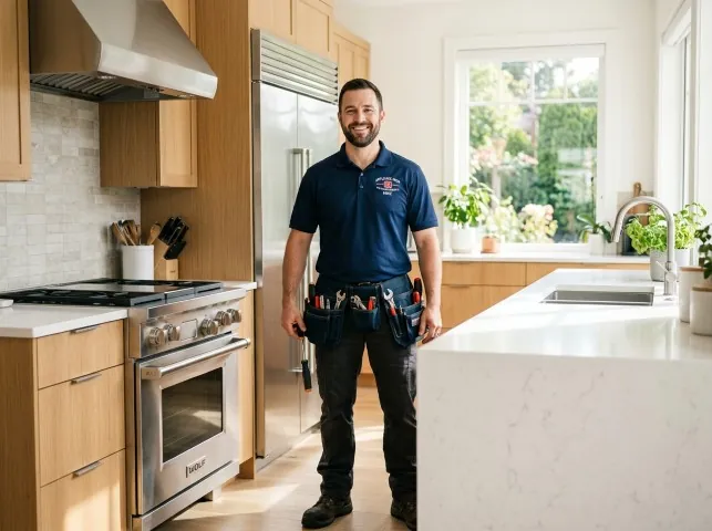Appliance Repair Hero technician in a Bay Village, OH kitchen after an appliance repair